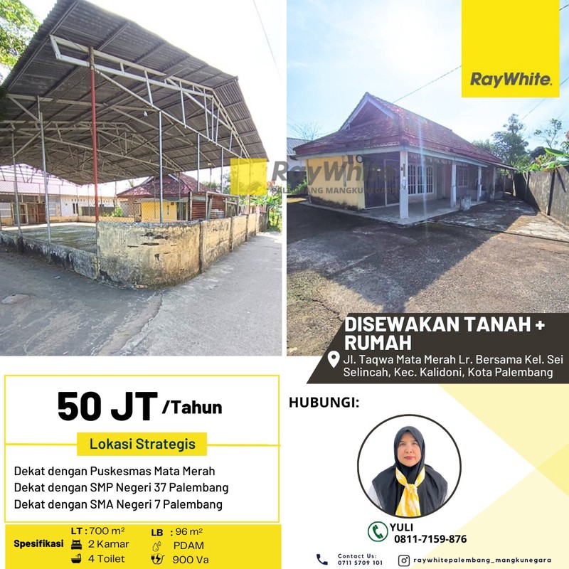 Disewakan Tanah + Rumah di Jl. Taqwa Mata Merah Lr. Bersama Kel. Sei Selincah, Kec. Kalidoni, Kota Palembang