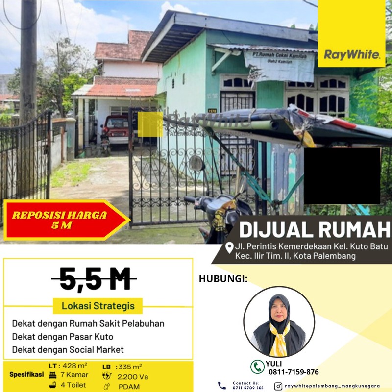 Dijual Rumah di Jl. Perintis Kemerdekaan Kel. Kuto Batu Kec. Ilir Tim. II, Kota Palembang