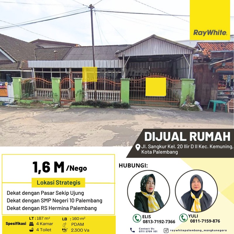 Dijual Rumah di Jl. Sangkur Kel. 20 Ilir D II Kec. Kemuning, Kota Palembang