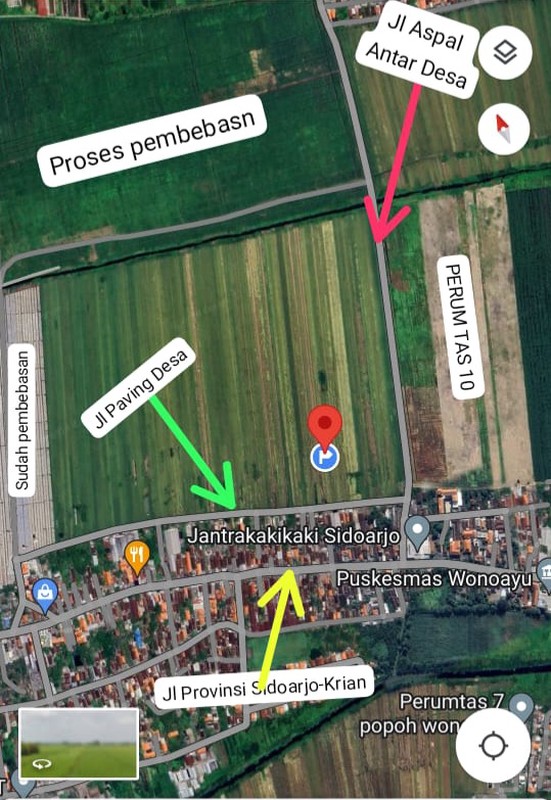 MURAH Dijual 3 Bidang Tanah Desa Wonoayu Sidoarjo Jawa Timur - Jalan Aspal Antar Desa - 100 Meter Dari Jalan Raya Propinsi Sidoarjo - Krian - Plot Kuning Pemukiman