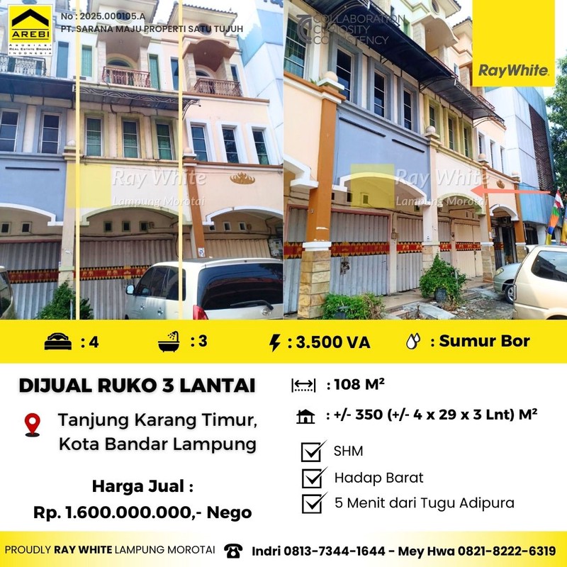 Dijual Ruko 3 Lantai di Pusat Kota Bandarlampung