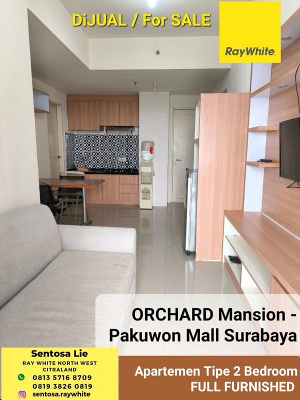 Dijual Apartemen Orchard Mansion Tipe 2 Bedroom Full Furnished Plus Elektronik - Lantai 1 ( Lantai Bawah ) - View Kota - Akses Pakuwon Mall