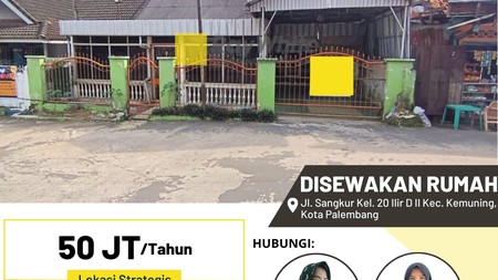 Disewakan Rumah di Jl. Sangkur Kel. 20 Ilir D II Kec. Kemuning, Kota Palembang