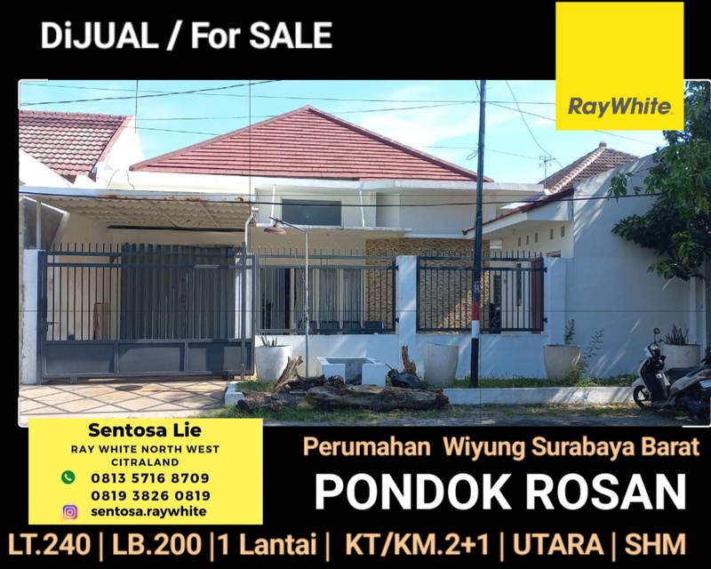 Dijual 240 m2 Rumah Pondok Rosan Wiyung Surabaya Dekat Royal Residence - Graha Sampurna - Babatan Pratama