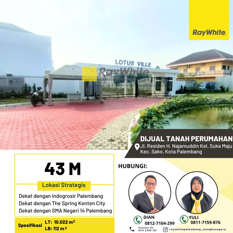 Dijual Tanah Perumahan di Jl. Residen H. Najamuddin Kel. Suka Maju Kec. Sako, Kota Palembang