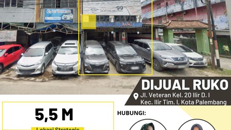 Dijual Ruko Gandeng di Jl. Veteran Kel. 20 Ilir D. I Kec. Ilir Tim. I, Kota Palembang