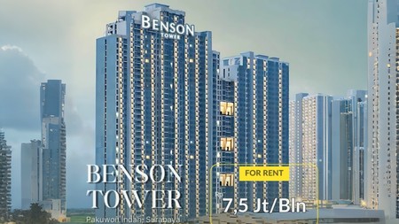 Disewakan Apartemen Benson Surabaya - 2BR Full Furnish, City View, Lokasi Strategis Dekat Pakuwon Mall