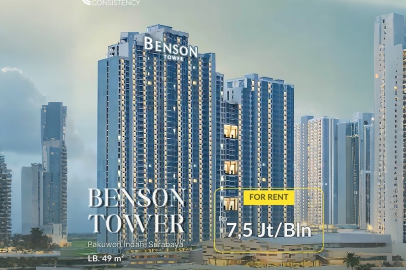 Disewakan Apartemen Benson Surabaya - 2BR Full Furnish, City View, Lokasi Strategis Dekat Pakuwon Mall
