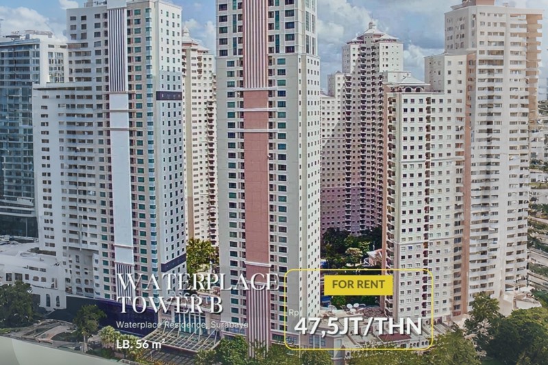 Sewa Apartemen Surabaya Barat Apartemen Waterplace 2 Kamar, Full Furnish Dekat Pakuwon Mall Surabaya Lokasi Strategis Apartemen Dengan View City Light Surabaya