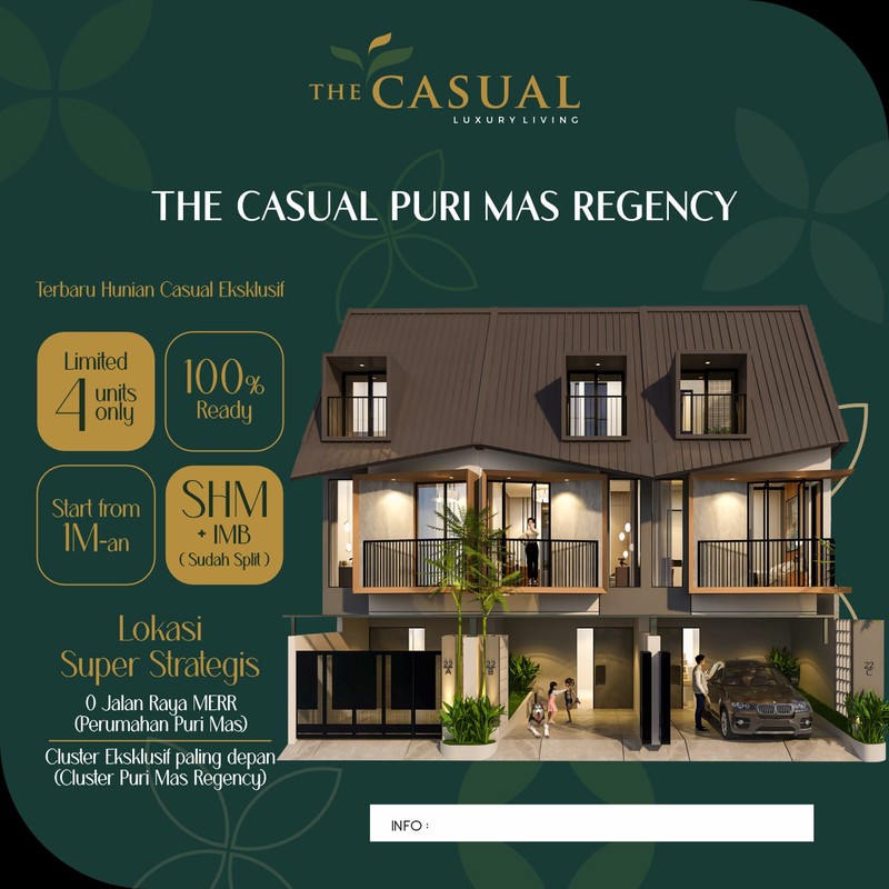 Dijual Rumah Baru 3 lantai Purimas Regency The Casual Surabaya
