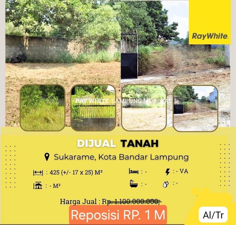 Dijual tanah murah di sukarame