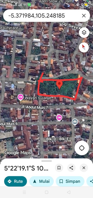 Tanah kosong dijalan Bumi Manti II gg. Surya Kencana Rajabasa Bandarlampung