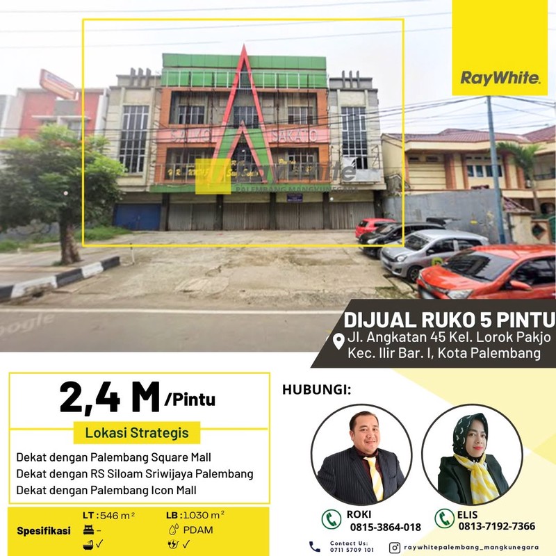 Dijual Cepat Ruko 5 Pintu di Jl Angkatan 45 Kota Palembang