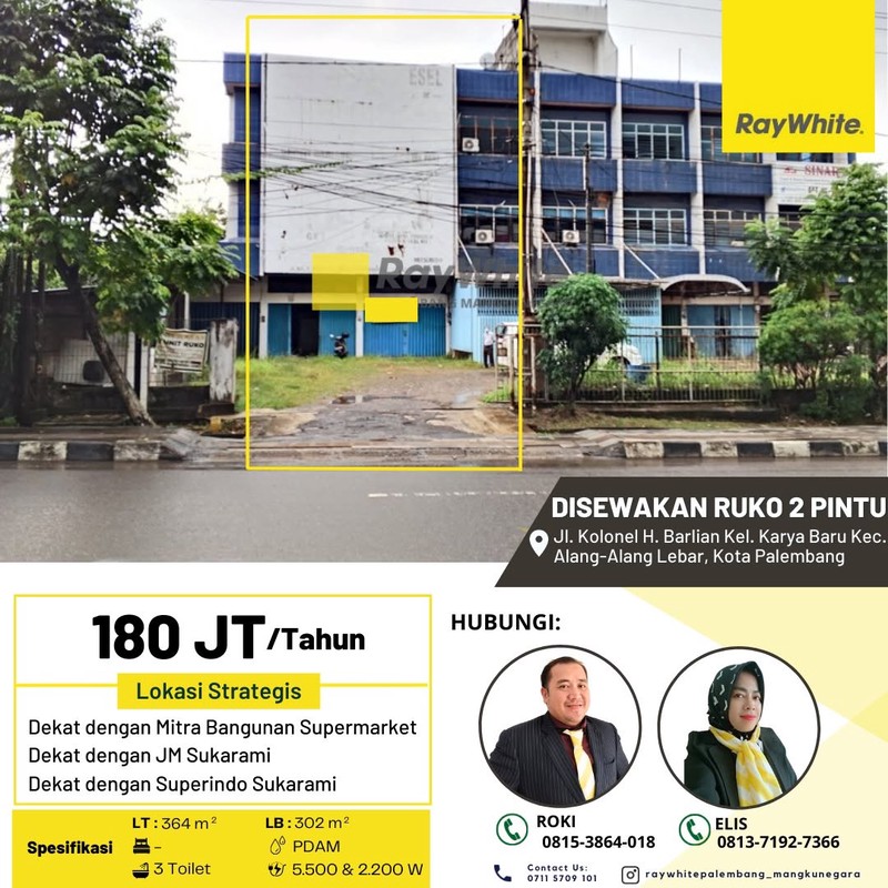 Disewakan Ruko 2 Pintu di Jl Kol H Barlian KM 7 Palembang
