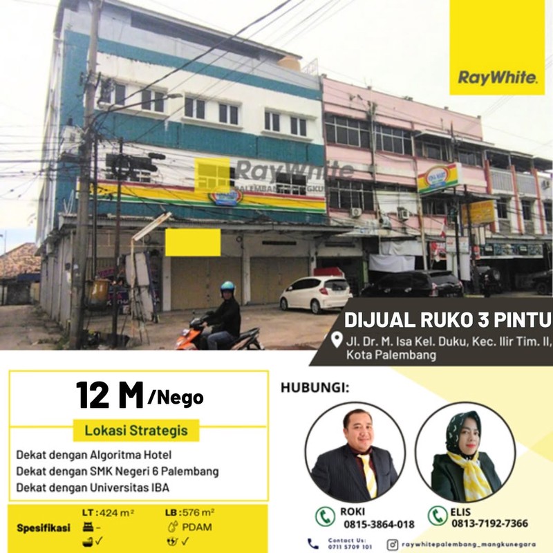 Dijual Ruko 3 Pintu di Jl DR M Isa Kota Palembang