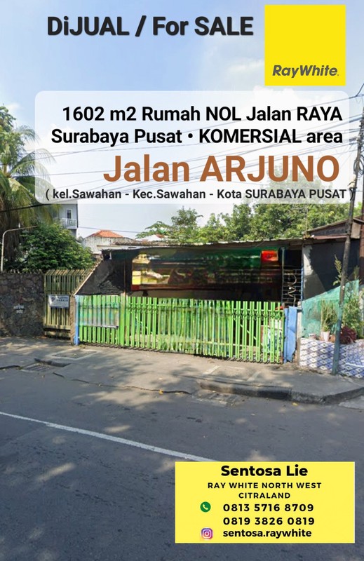 Murah Rp .14 Juta-an/m2 Rumah Surabaya Pusat Kota Nol Jalan Arjuno Strategis Dekat Kedungdoro, Tidar, Pasar Kembang Strategis Hadap Nol Jalan Raya Cocok Buat Segala Usaha