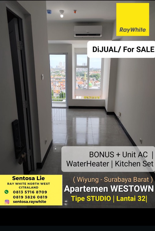 MURAH Dijual Apartemen Westown View Tipe Studio - Baru Gress Bonus Kitchen Set, Ac , Water Heater - Tower La Chifa- Lantai 32 Dekat Royal Residence , Pakuwon Mall