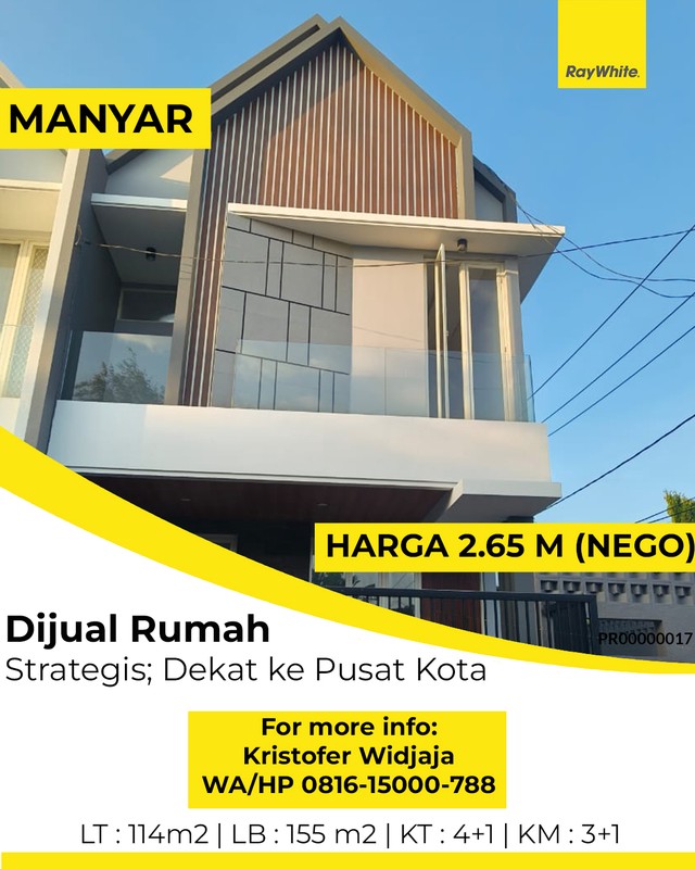 Dijual Rumah Manyar Tirtoyoso Utara Surabaya Timur - Baru Modern Dekat MERR & Galaxy Mall