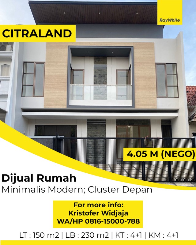 Dijual Rumah Citraland Utama Surabaya Barat - Cluster International Village Modern Minimalis
