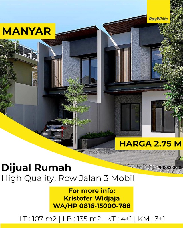 Dijual Rumah Manyar Jaya Surabaya Timur - Baru 2 Lantai High Quality