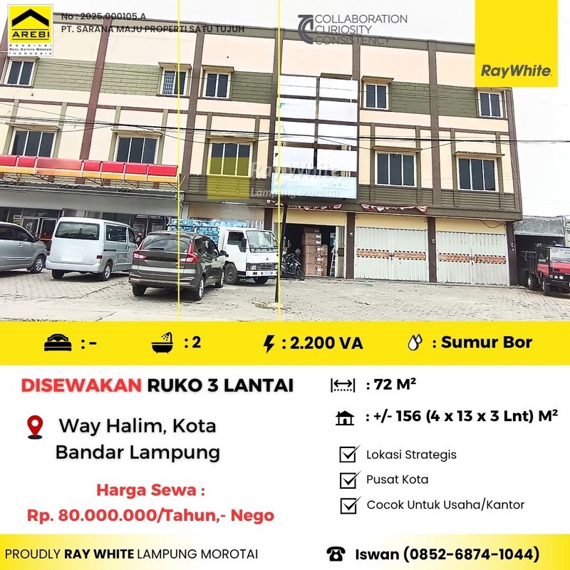 Disewakan Ruko 3 lantai di way halim sukareme bandar lampung 80 Juta Nego 