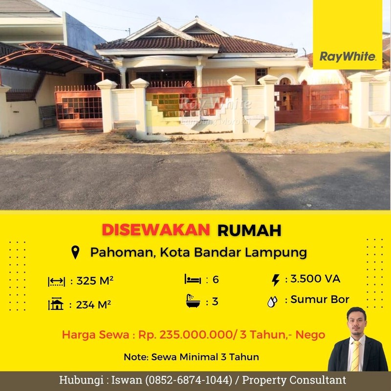 Disewakan rumah pahoman bandar lampung 3 tahun hanya 235 juta masih bisa nego 