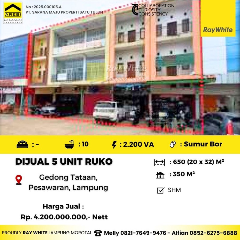 Dijual 5 Ruko 3 Lantai di Gedong Tataan
