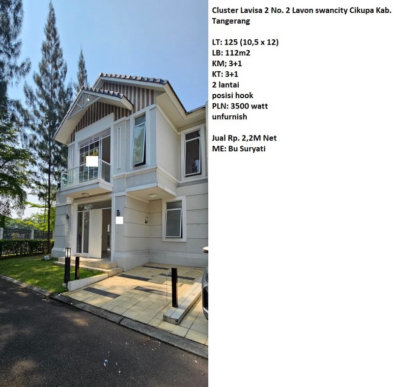 Dijual Rumah di Cluster Lavisa - Lavon Swancity - Cikupa Kab. Tangerang
