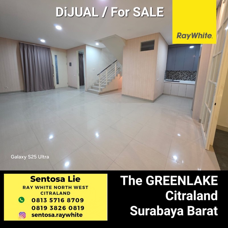 1 Milyar-an Dijual Rumah Citraland The Greenlake Surabaya Barat - Modern 2 Lantai BONUS SEMI Furnished dekat BINUS, Wisata Bukit Mas, Pakuwon Mall