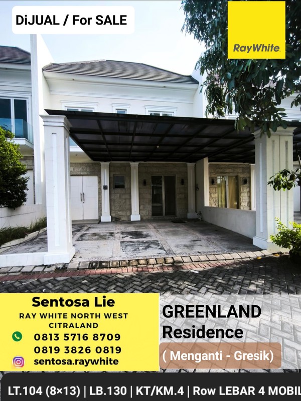 MURAH 1 Milyar-an Dijual Rumah Baru Greenland Residence Menganti - SPESIAL Row Jalan LEBAR 4 Mobil - Selangkah ke Clubhouse dekat Citraland, Pakuwon Mall Surabaya