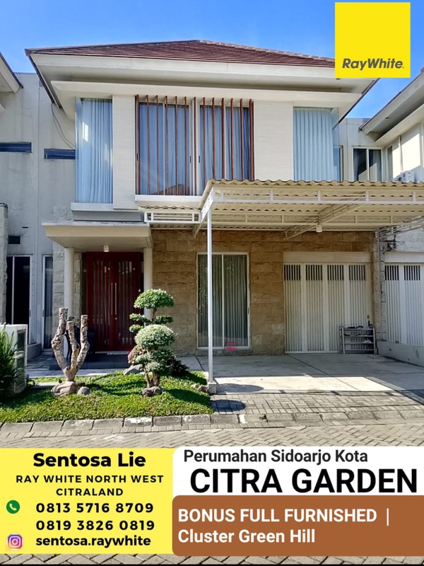 Dijual Rumah Citra Garden Citraland Sidoarjo Kota - Modern 2 Lantai BONUS FULL Furnished dekat Akses TOL, Lippo Plaza, Sun City Mall, Bandara Juanda