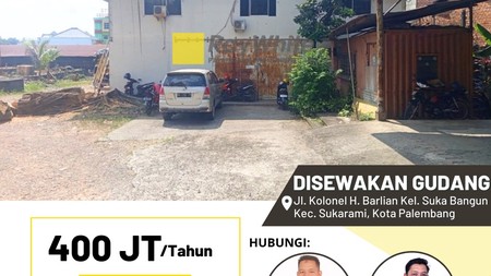 Tanah dan Gudang disewakan dekat Pasar Km 5