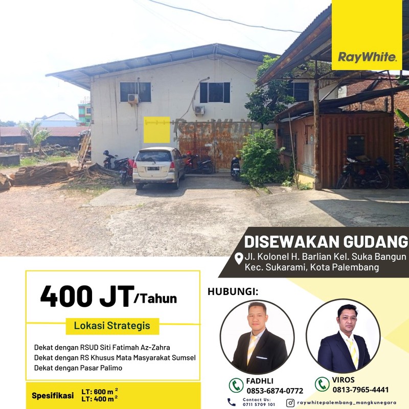 Tanah dan Gudang disewakan dekat Pasar Km 5