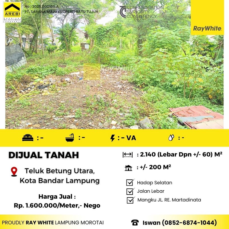 Dijual Tanah lokasi Sukamaju Teluk betung barat mangku jalan utama R.E. Martadinata Bandar Lampung 