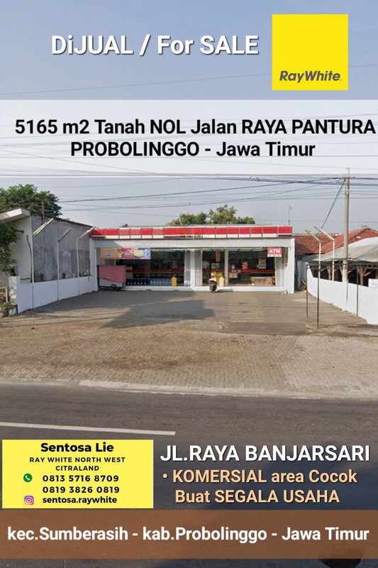 Dijual 5165 m2 Tanah Nol Jalan Raya Pantura Probolinggo JATIM - Jalan Raya Banjarsari - Sumbersari - Probolinggo Jatim Komersial Area Cocok Buat Segala Usaha - Surat SHM