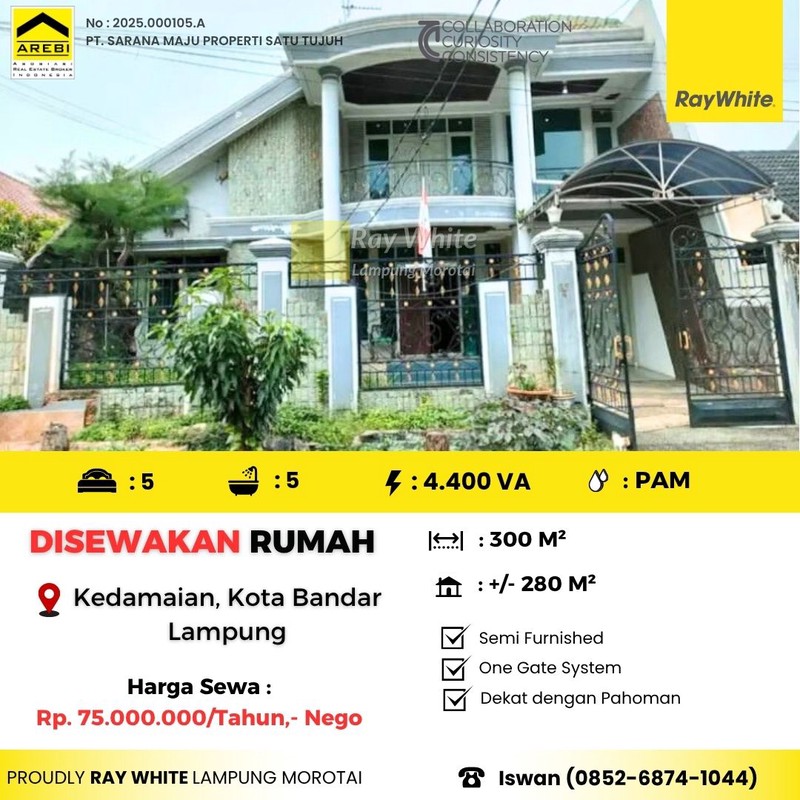 Semi Furnished Kedamaian Bandar Lampung Rumah ini disewkan 75 juta per tahun nego