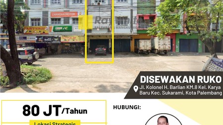DISEWAKAN RUKO 1 PINTU DIJALAN UTAMA KOTA