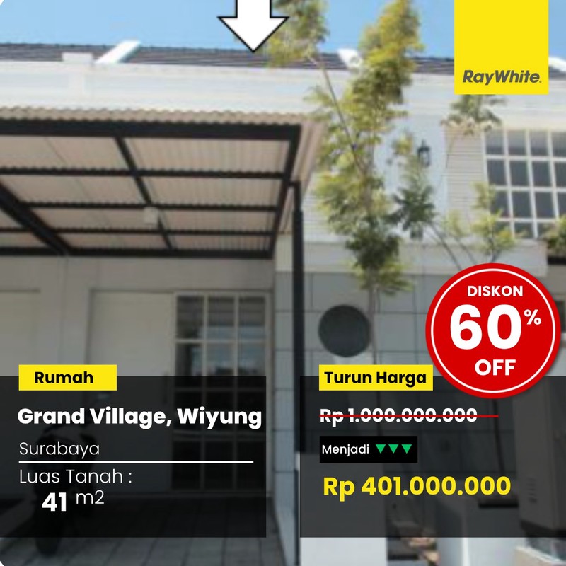 Dijual Rumah 400 Jutaan di Grand Village Wiyung Surabaya