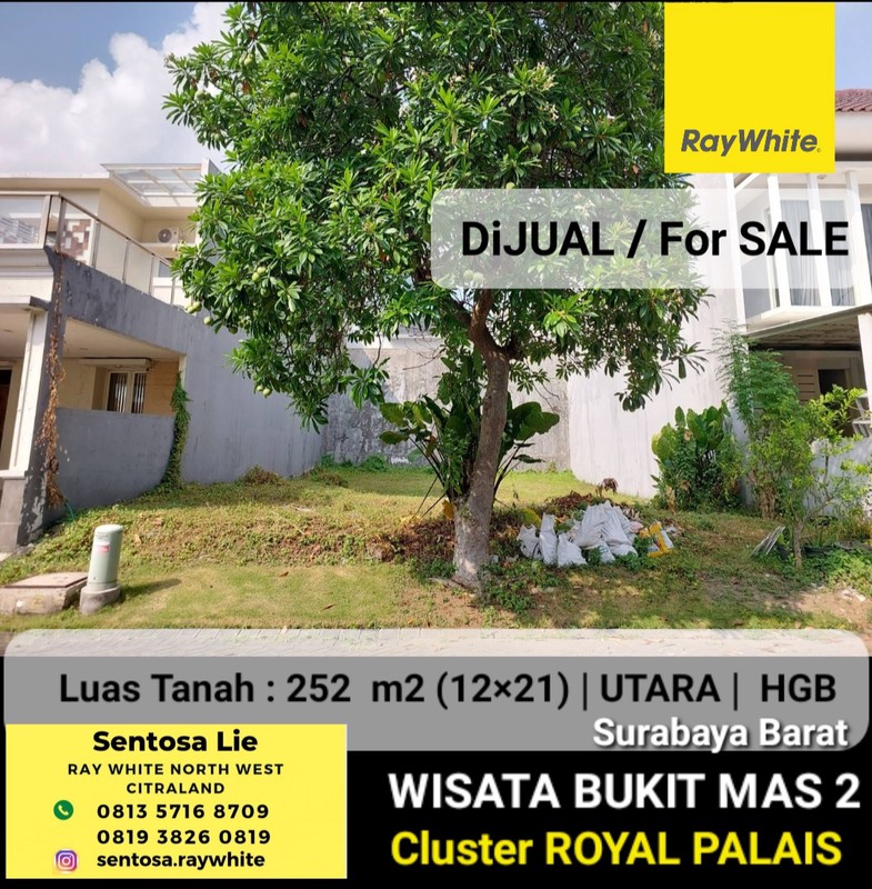 Dijual Tanah Kavling Wisata Bukit Mas 2 Royal Palais Surabaya Barat- Bentuk Kotak - Lokasi Bagus - Hadap Utara - Dekat Surabaya Grammar School , Pakuwon Mall