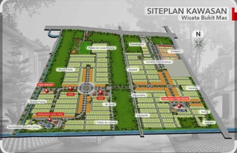 Dijual Tanah Kavling Wisata Bukit Mas 2 Royal Palais Surabaya Barat- Bentuk Kotak - Lokasi Bagus - Hadap Utara - Dekat Surabaya Grammar School , Pakuwon Mall