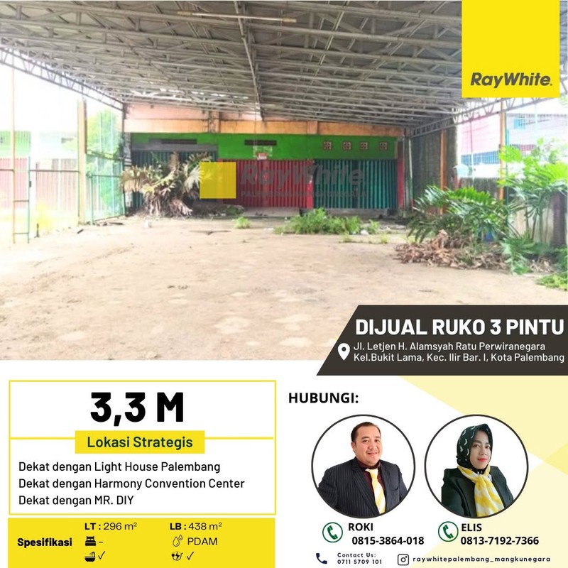 Dijual Cepat Ruko 3 Pintu di Jl Letjen H Alamsyah Ratu Perwiranegara Kota Palembang