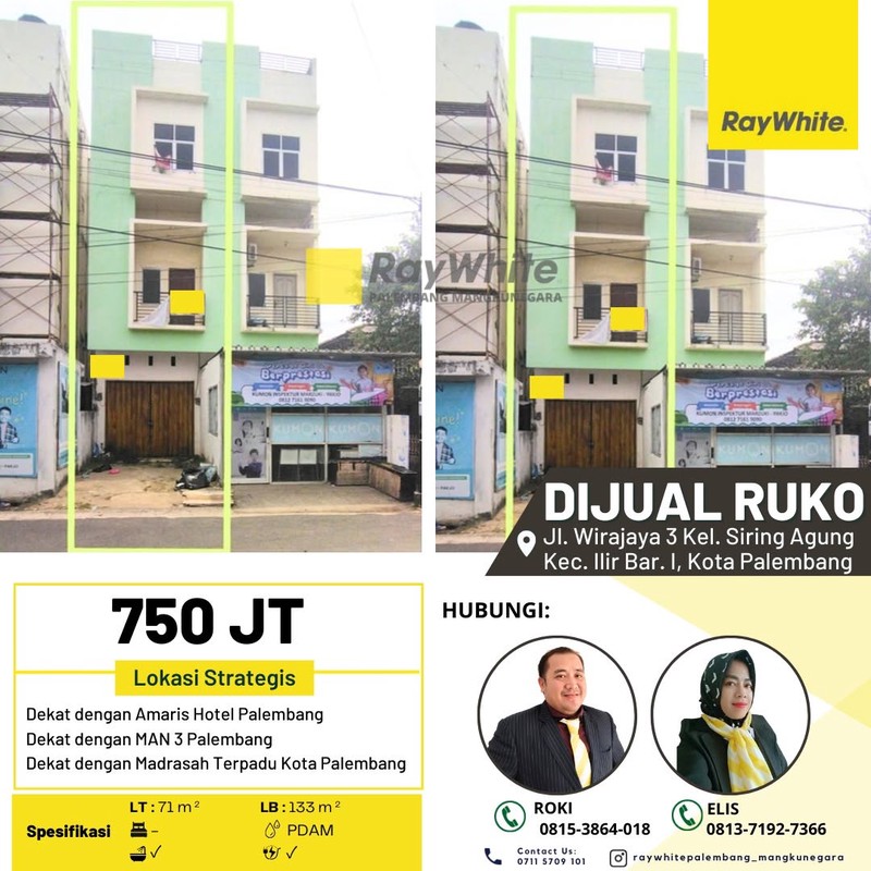 Dijual Cepat Ruko 1 Pintu di Jl Wirajaya 3 Kota Palembang