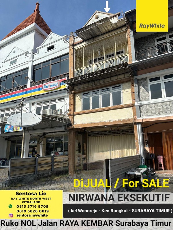 Dijual Nol Jalan Raya Ruko Nirwana Eksekutif - Raya Wonorejo Permai - Rungkut - Surabaya Timur - Hadap Nol Jalan Raya Kembar Komersial Area Samping Indomaret - Parkiran Mobil Luas - SHM