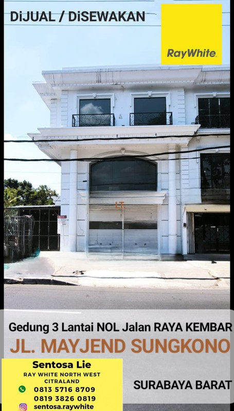 Dijual / Disewakan Gedung 3 Lantai Surabaya di Raya Mayjen Sungkono - Surabaya Barat - Nol Jalan Raya Kembar - Ada Lift - Ruang Loss Luas -sebaris Ciputra World Mall  Cocok Buat Segala Usaha 