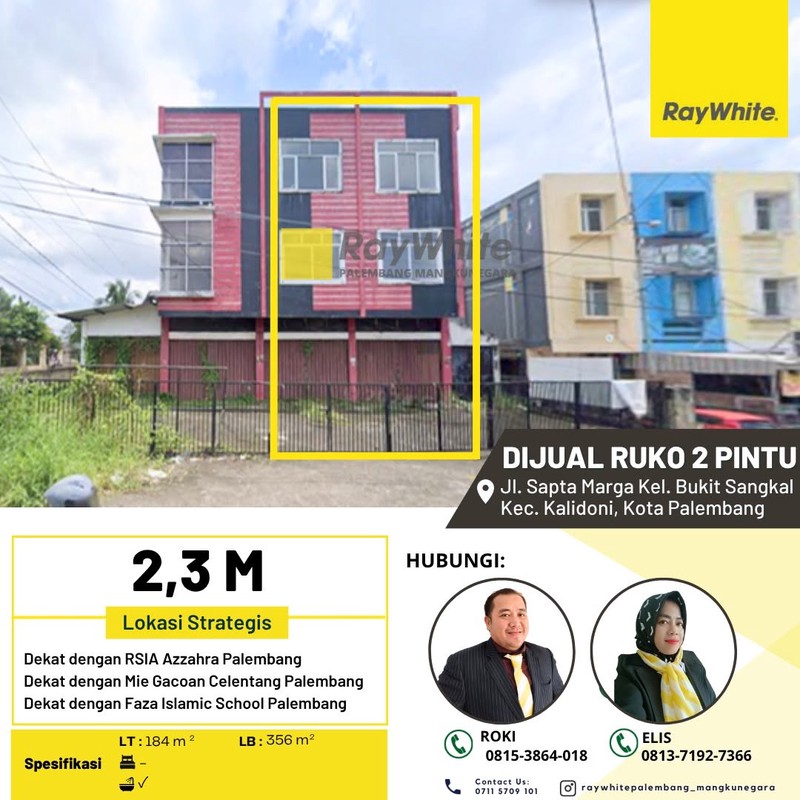 Dijual Cepat Ruko 2 Pintu di Jl Sapta Marga Kota Palembang