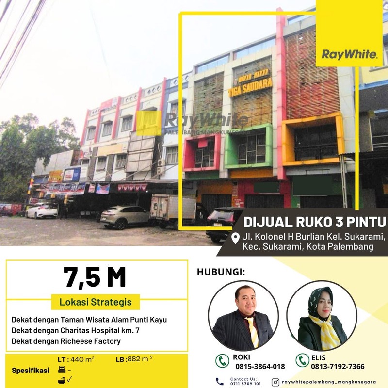 Dijual Cepat Ruko 3 Pintu di Jl Kol H Barlian Kota Palembang
