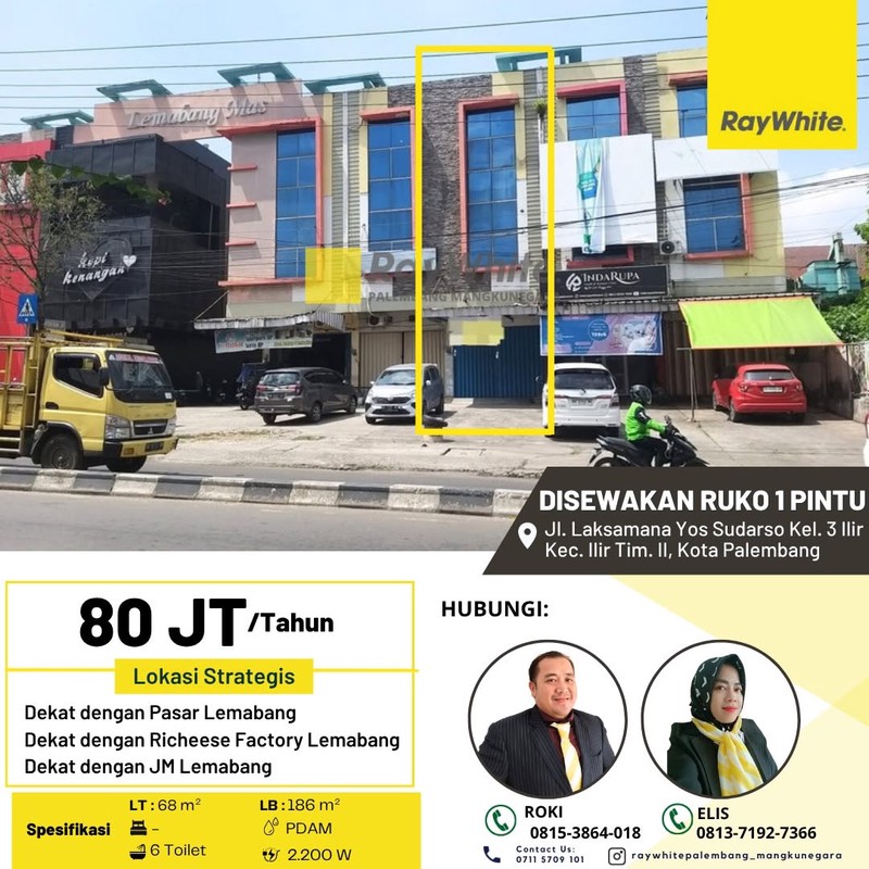 Disewakan Ruko 1 Pintu di Jl Yos sudarso Kota Palembang