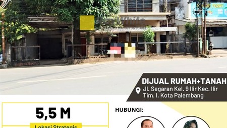 Dijual Cepat Rumah & Tanah di Jl segaran 9 Ilir Kota Palembang