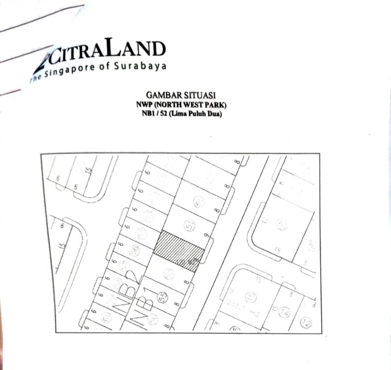 Tanah Dijual Northwest Lake Citraland Pakal Surabaya