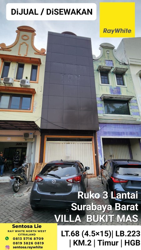 Disewakan Ruko Villa Bukit Mas Blok RA Surabaya Barat- Parkiran Mobil LUAS - Lokasi Terdepan Dekat Akses Tol Satelit, Mayjen Sungkono , Ciputra World Mall, Grand Sungkono Lagoon